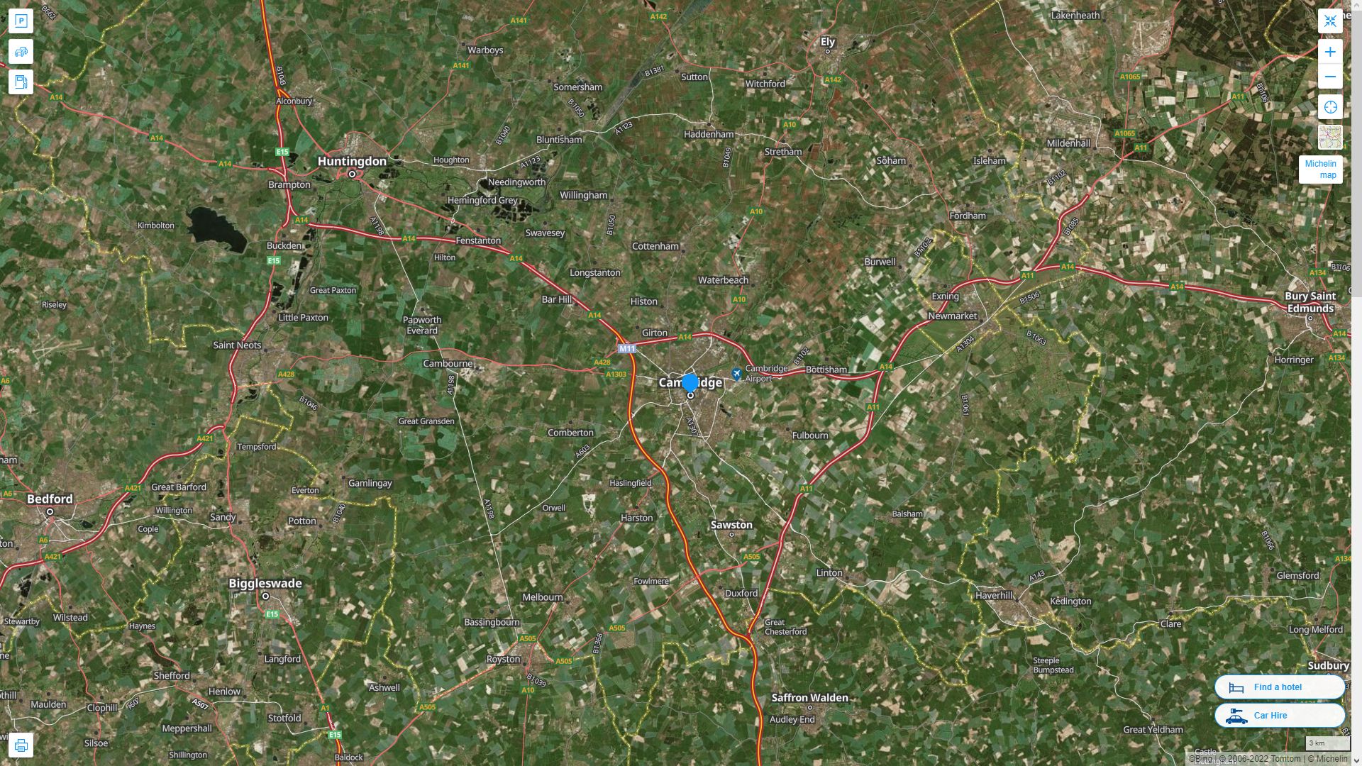 Cambridge Highway and Road Map with Satellite View